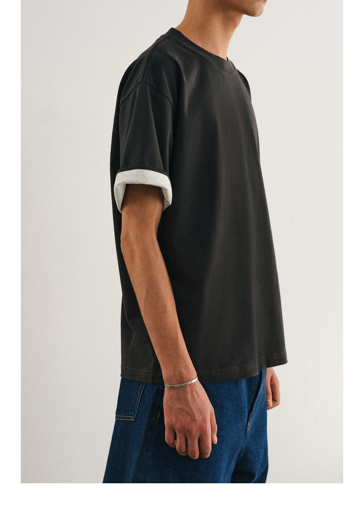 Double layer T-shirt with folded sleeves