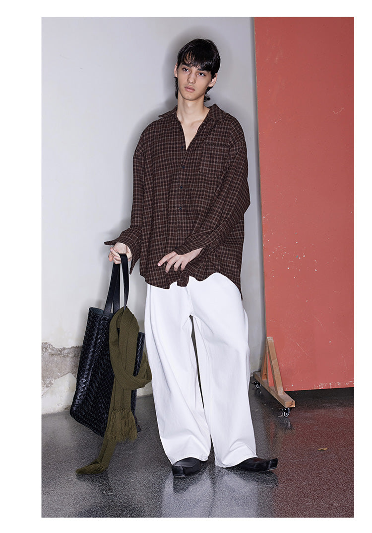 Check Wool Mix Oversized Shirt