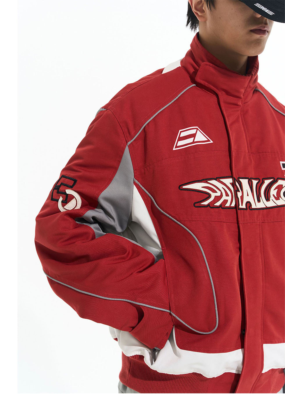 Contrast color motorcycle embroidery jacket 