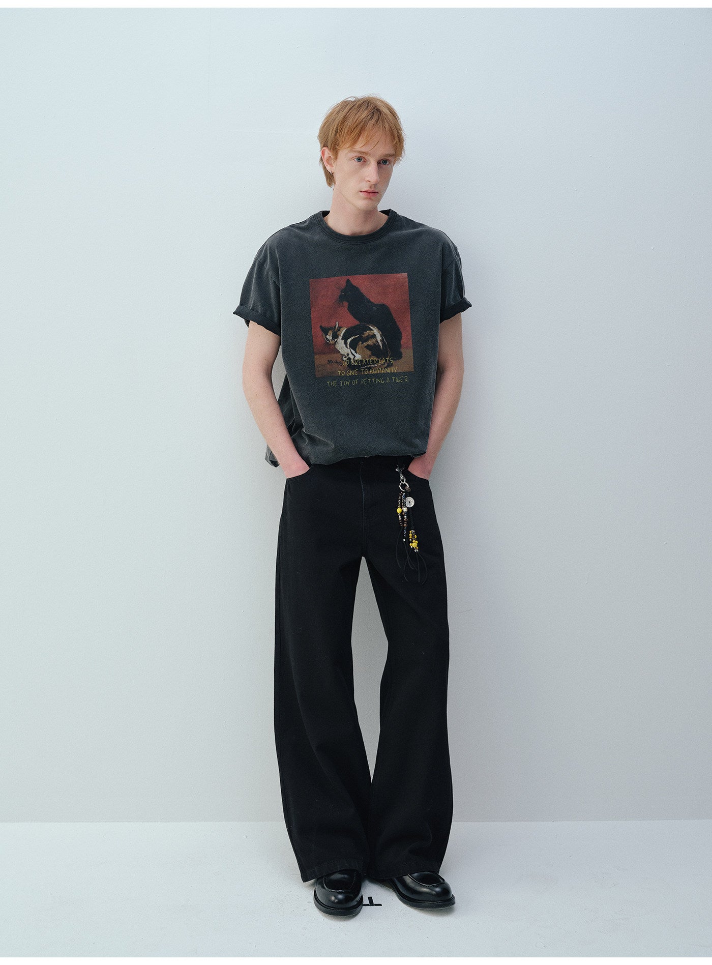 Cat Print Crew Neck T-Shirt
