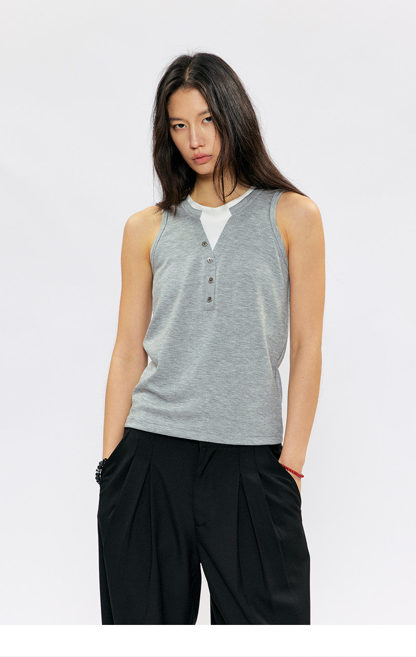 Fake Two-Piece Basic Sleeveless Top