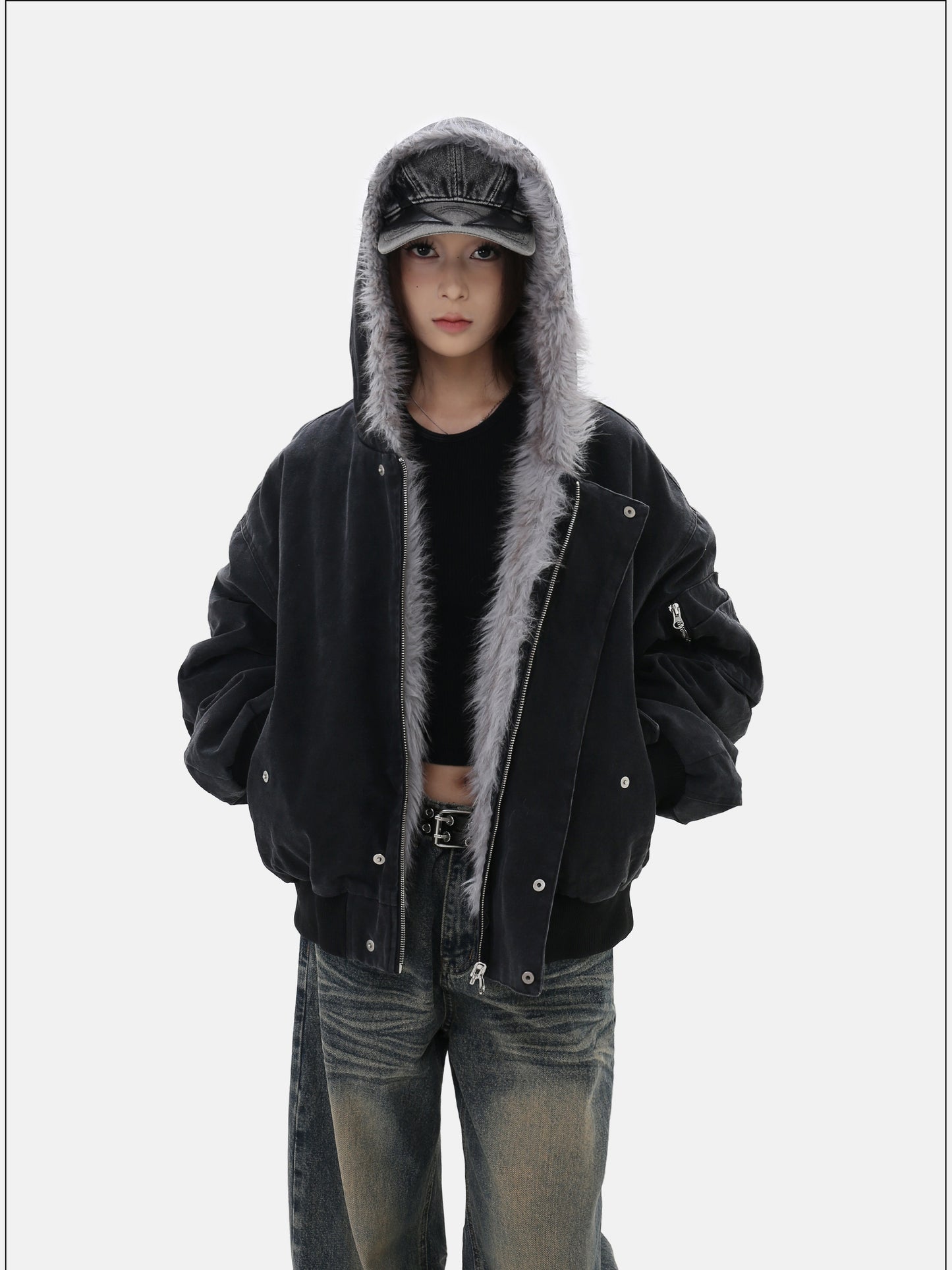 Wash-Damaged Heavyweight Hooded Jacket