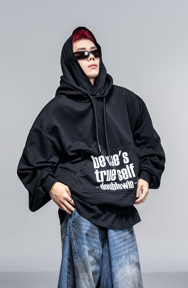 Faux two-piece double hooded sweatshirt