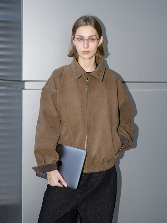 Turn-up sleeve suede jacket