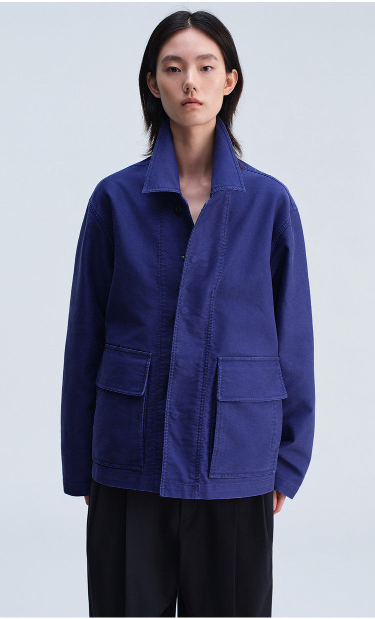 Casual Jacket with Stand-Up Collar and Patch Pockets