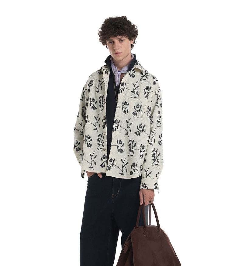 Resort-style shirt with embroidery throughout