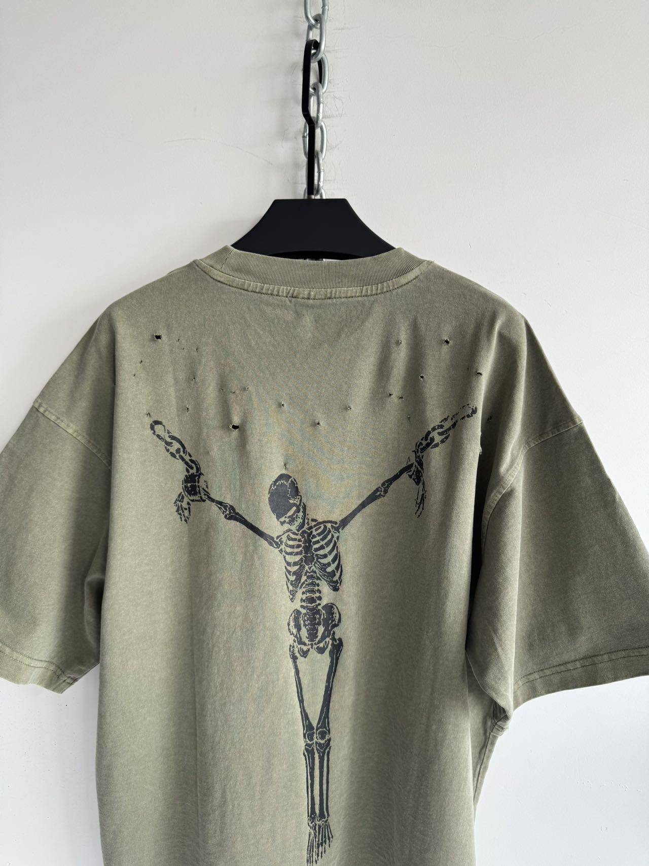 Distressed Print T-Shirt with Ripped Details