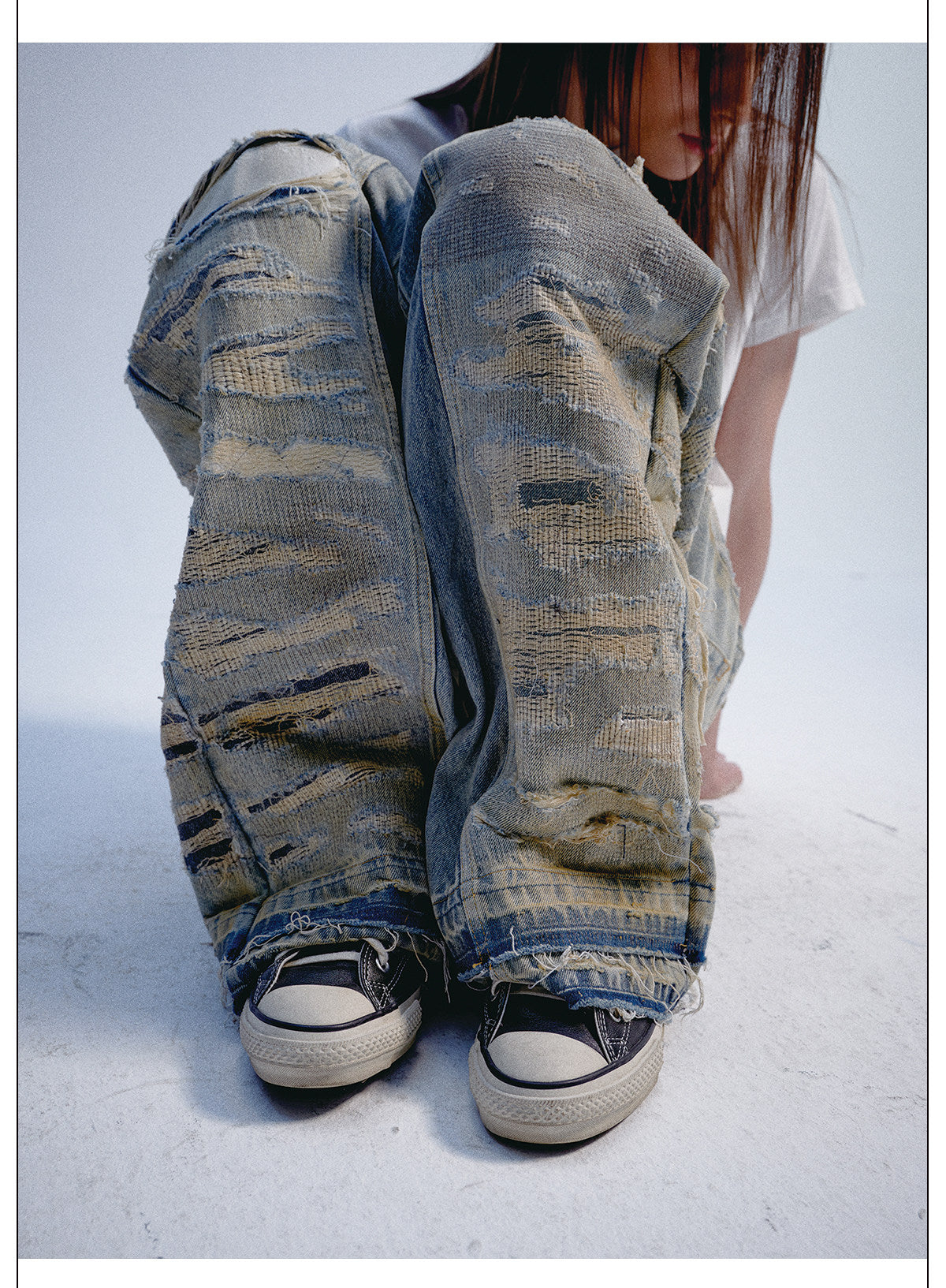 Vintage-Style Washed Wide-Leg Denim Pants