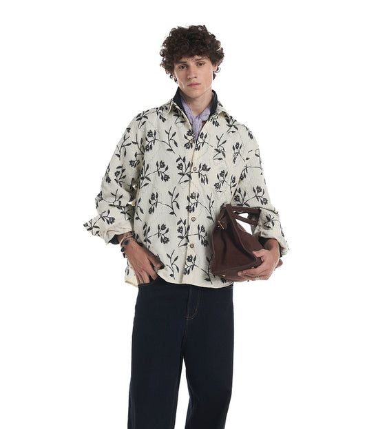 Resort-style shirt with embroidery throughout