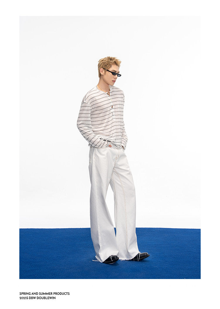 Striped Henley-Neck T-Shirt