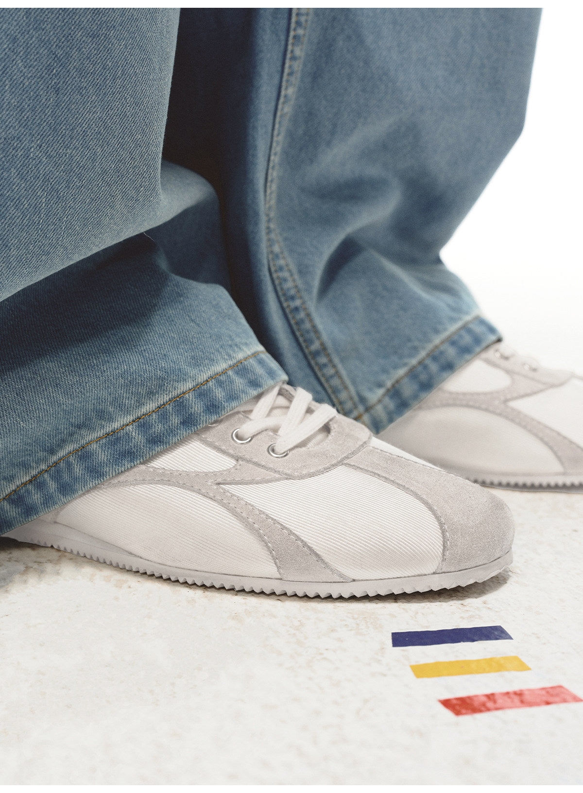 Shoes with a satin and suede combination design