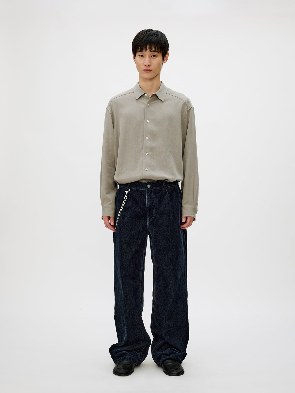 Adjustable Button Flock Denim Pants