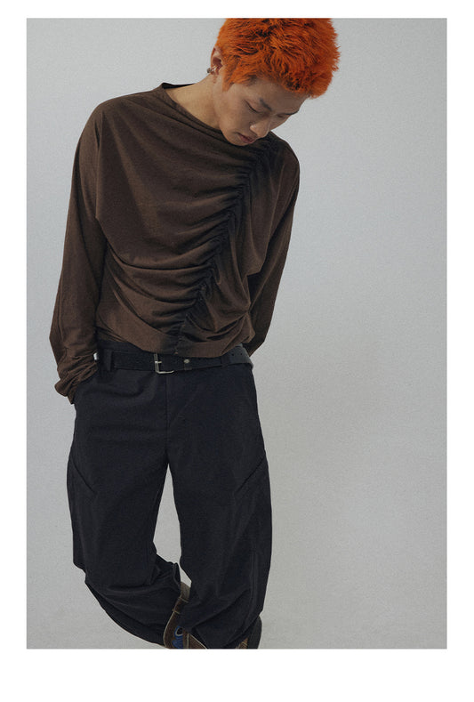 Pleated gathered T-shirt