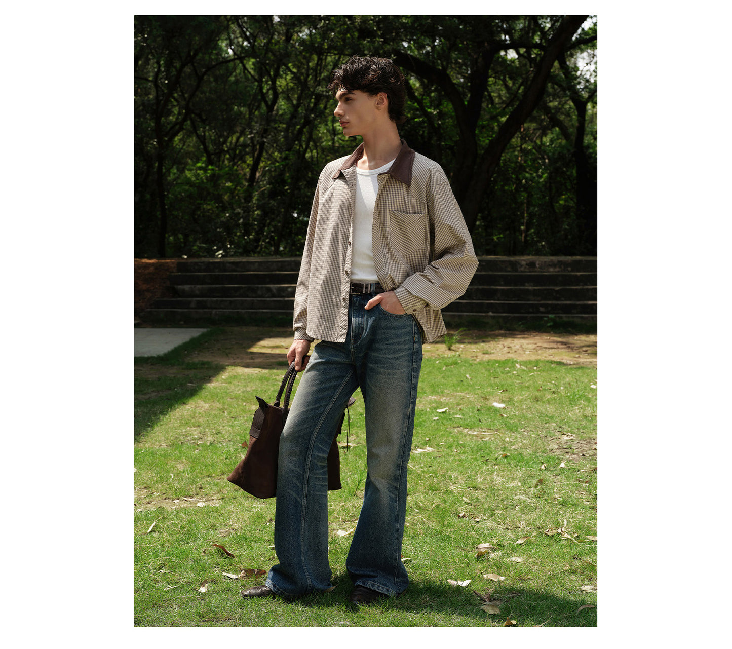 Suede Trim Collar Shirt