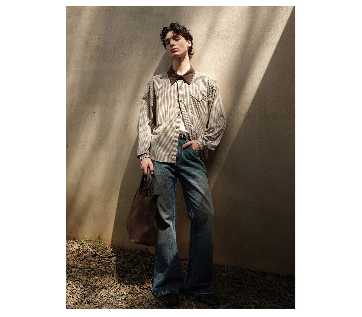 Suede Trim Collar Shirt