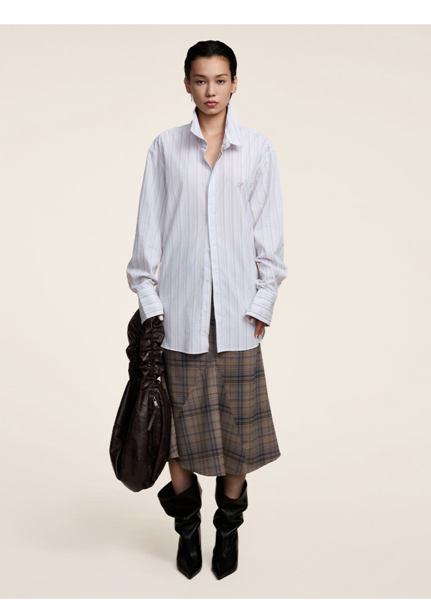 Striped stand collar shirt