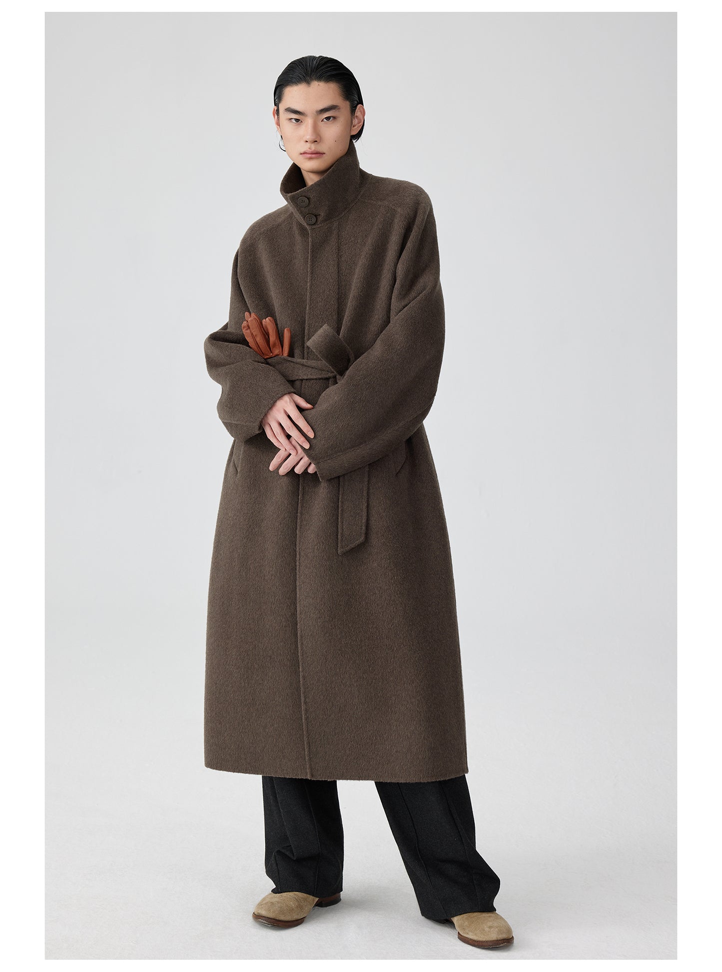 Double-faced stand collar wool coat