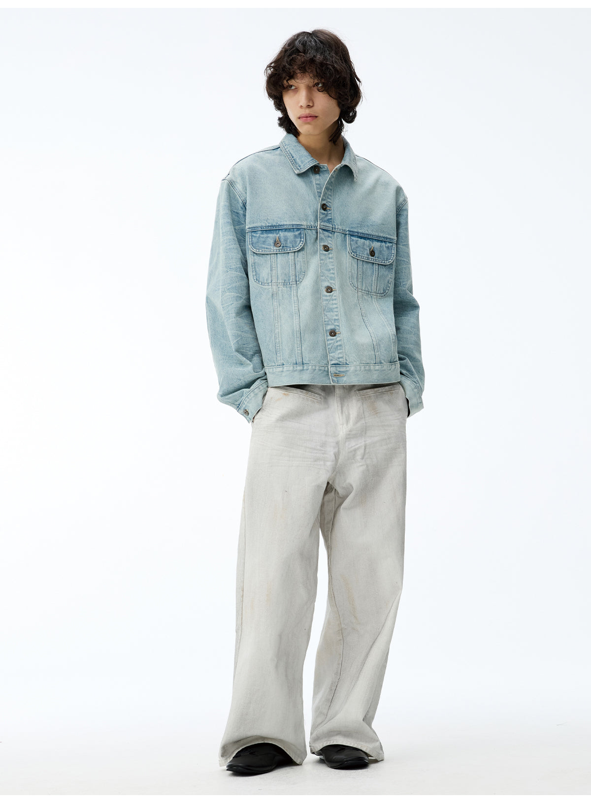 Heavy-weight washed denim pants
