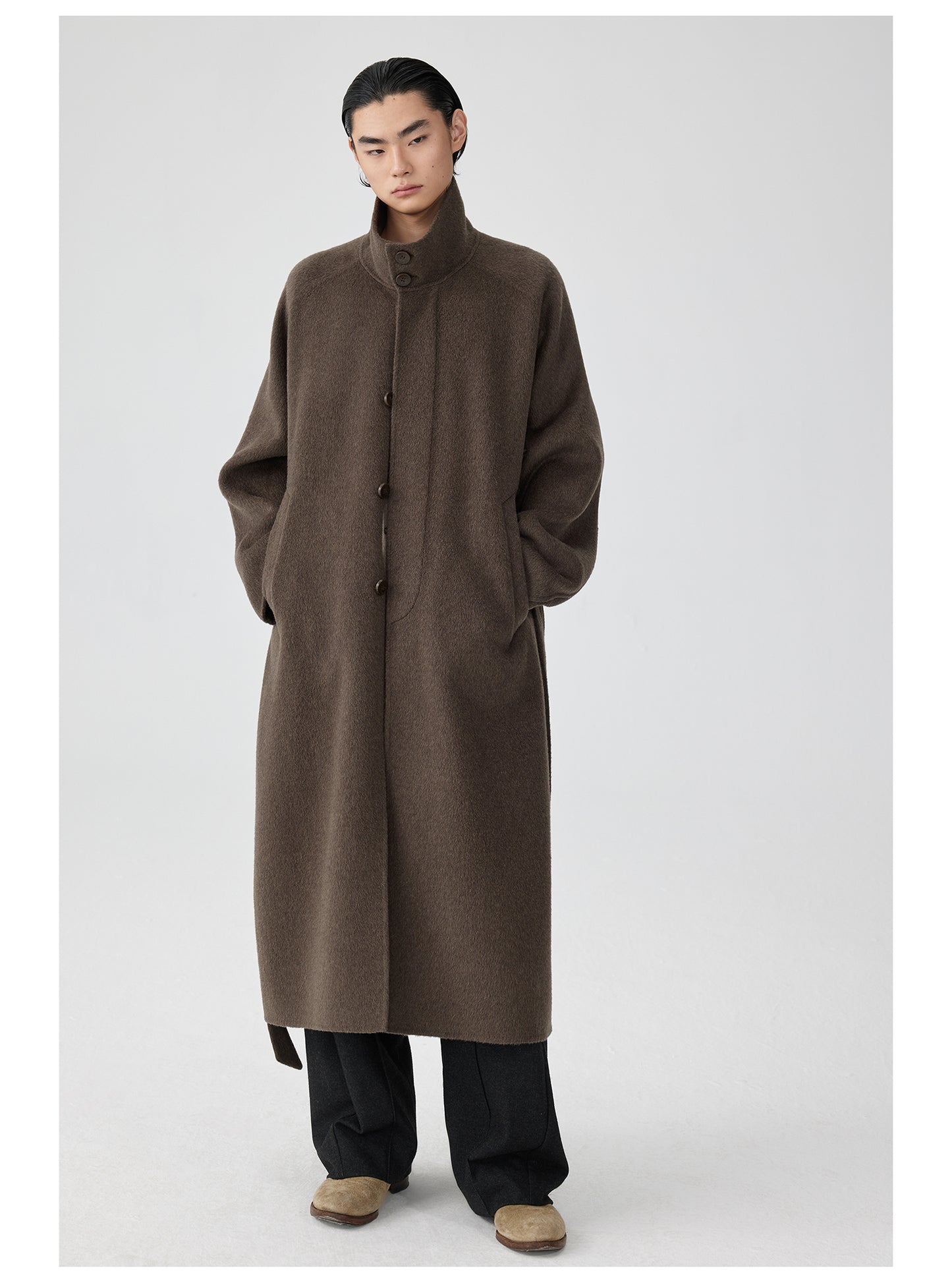 Double-faced stand collar wool coat