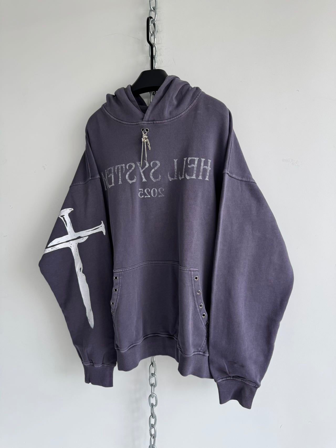 Damaged Rivet Metal Loose Hoodie