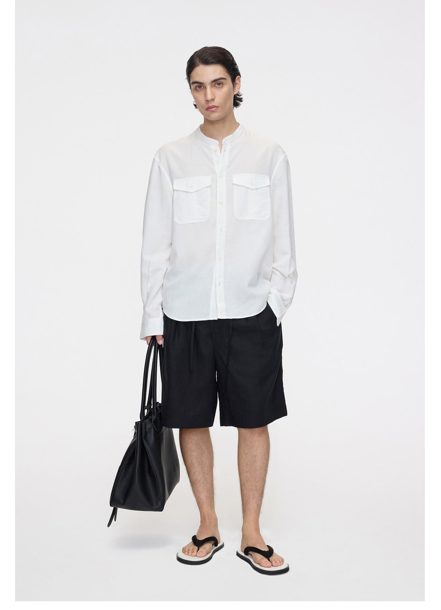 Linen Stand-Collar Shirt