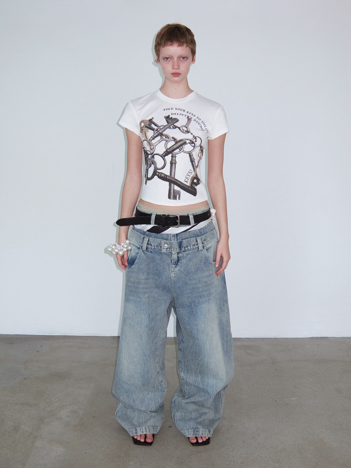 Casual Fake Two-Piece Mid-Low-Waist Jeans