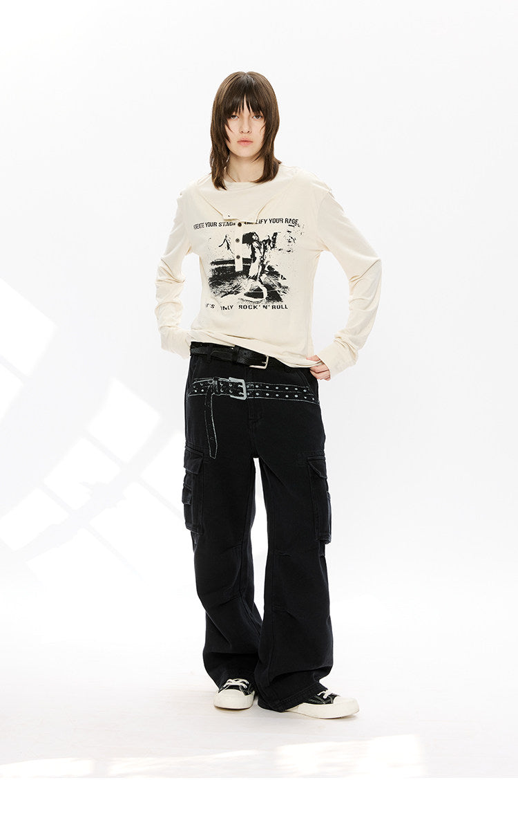 Printed Henley Collar T-Shirt