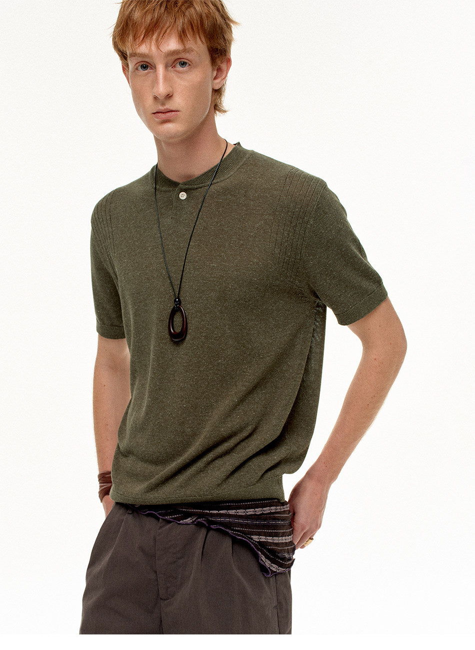 Henley-Neck Loose-Fit Knit