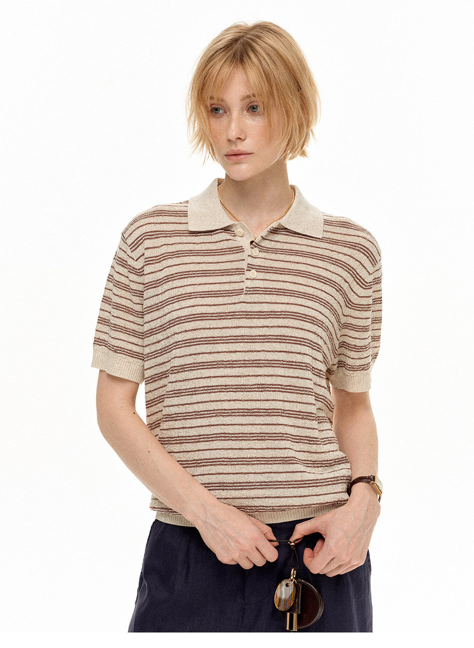 Linen Polo Shirt with Stripes