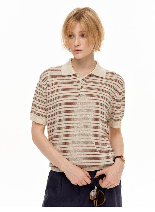 Linen Polo Shirt with Stripes