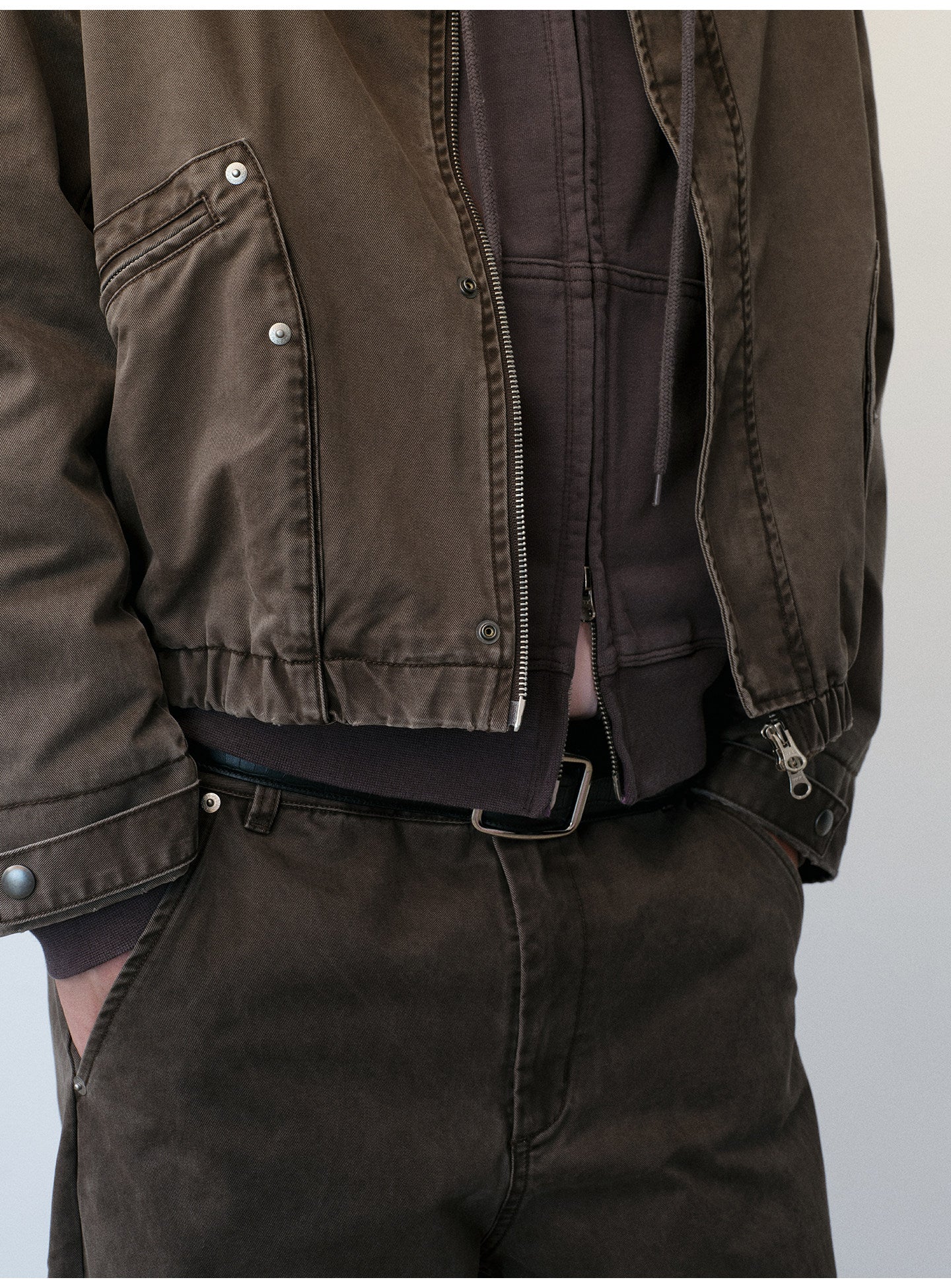 Distressed Leather Color-Block Work Jacket