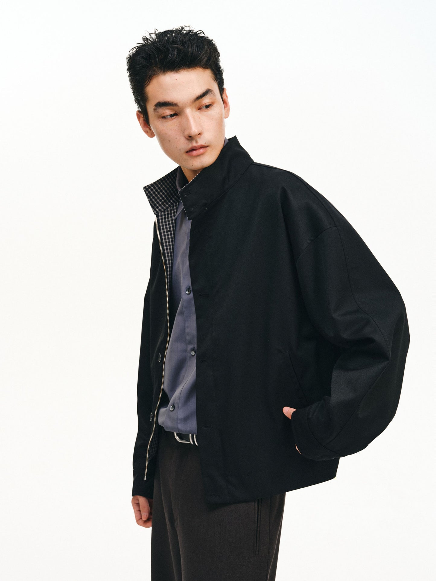 Checkered Splicing Harrington Jacket