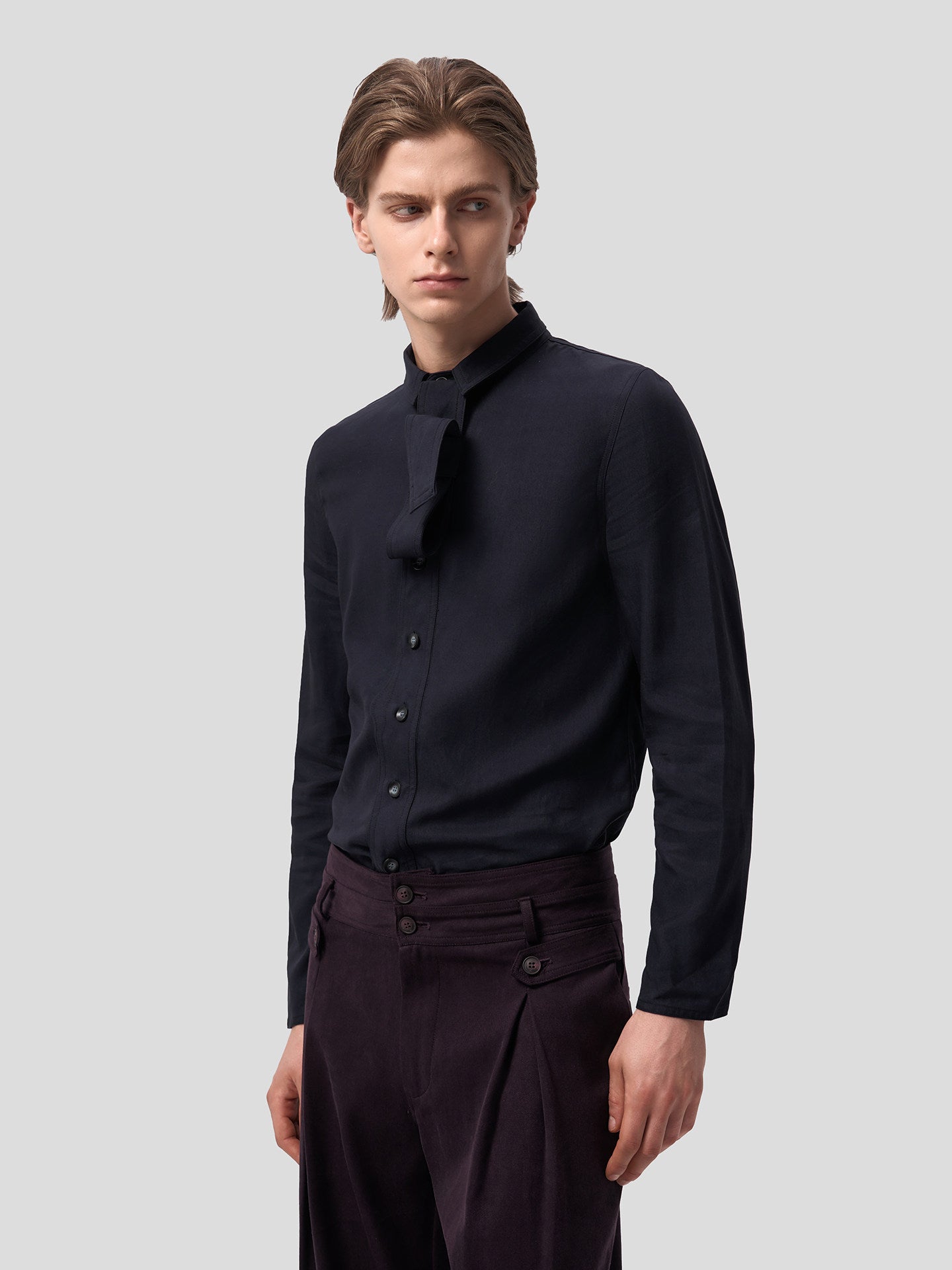 Wide Ribbon Tencel Shirt