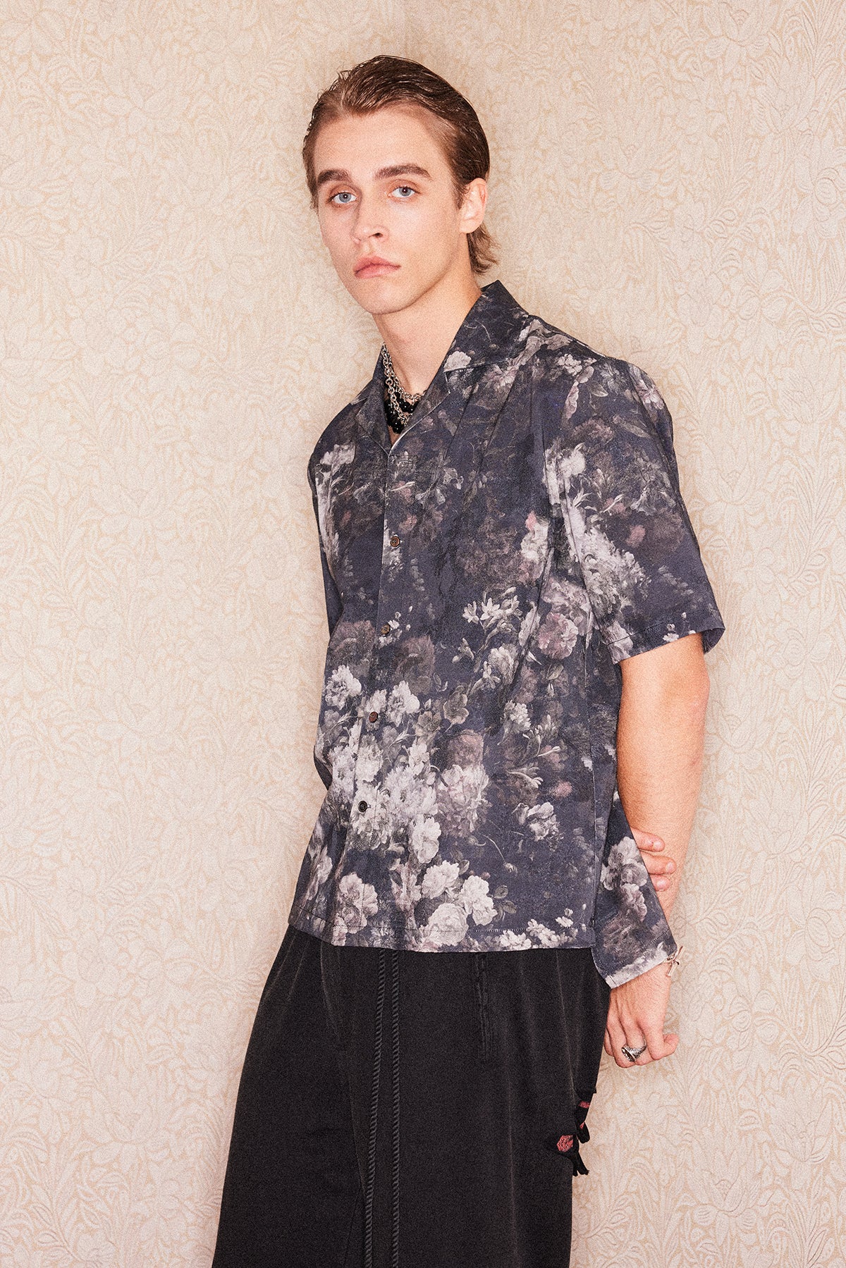 Cotton and linen lapel shirt