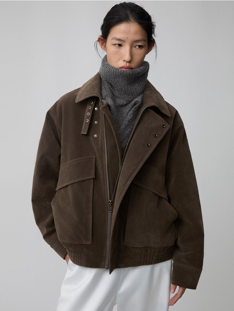 Suede Collar Button-Down Jacket