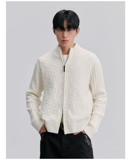 Pop Check Pattern Wool-Blend Cardigan