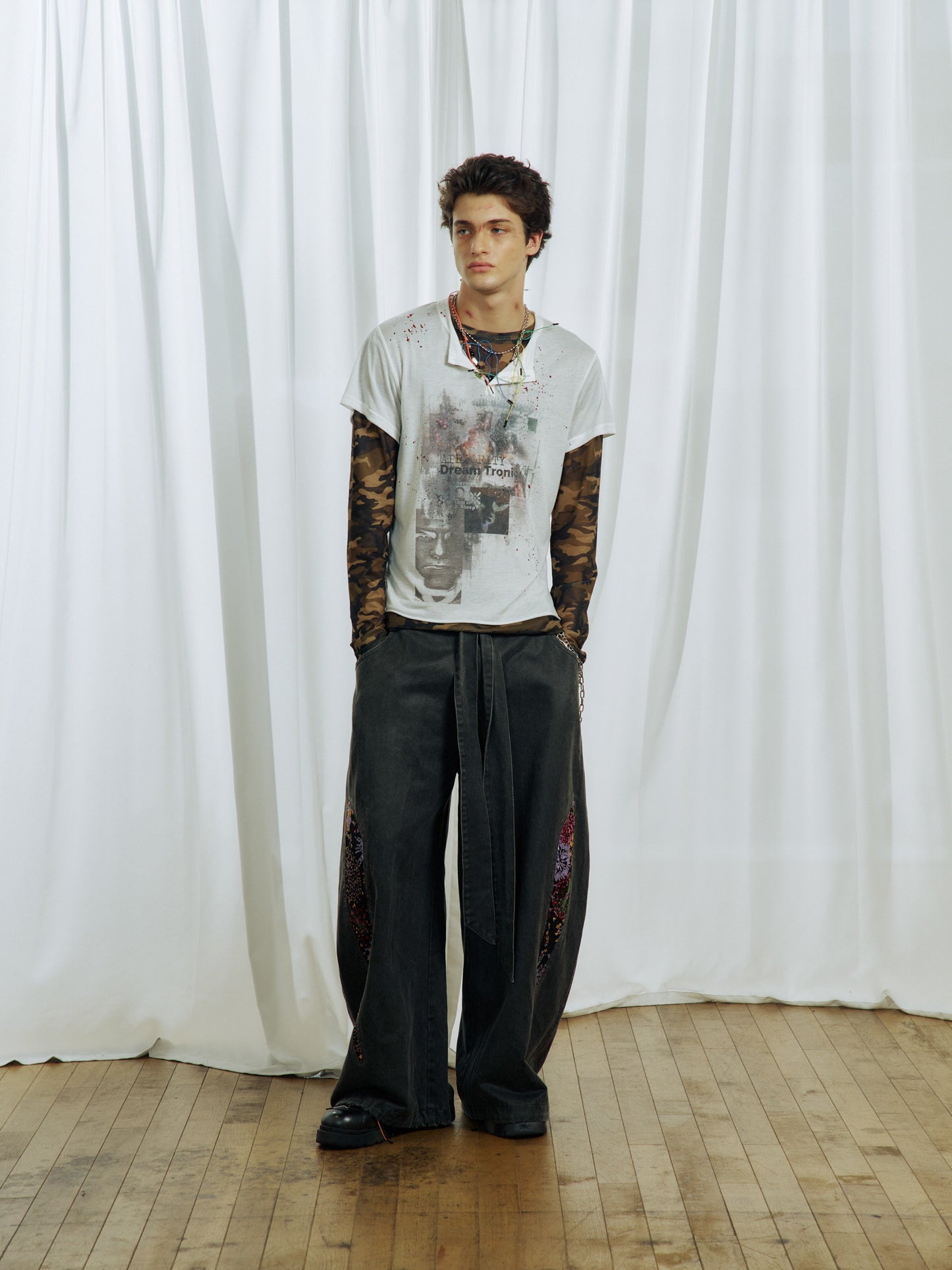 Ink Splash Print Henley Neck T-Shirt