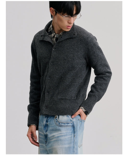Moring Sand Clock Neck Knit Wool Cardigan