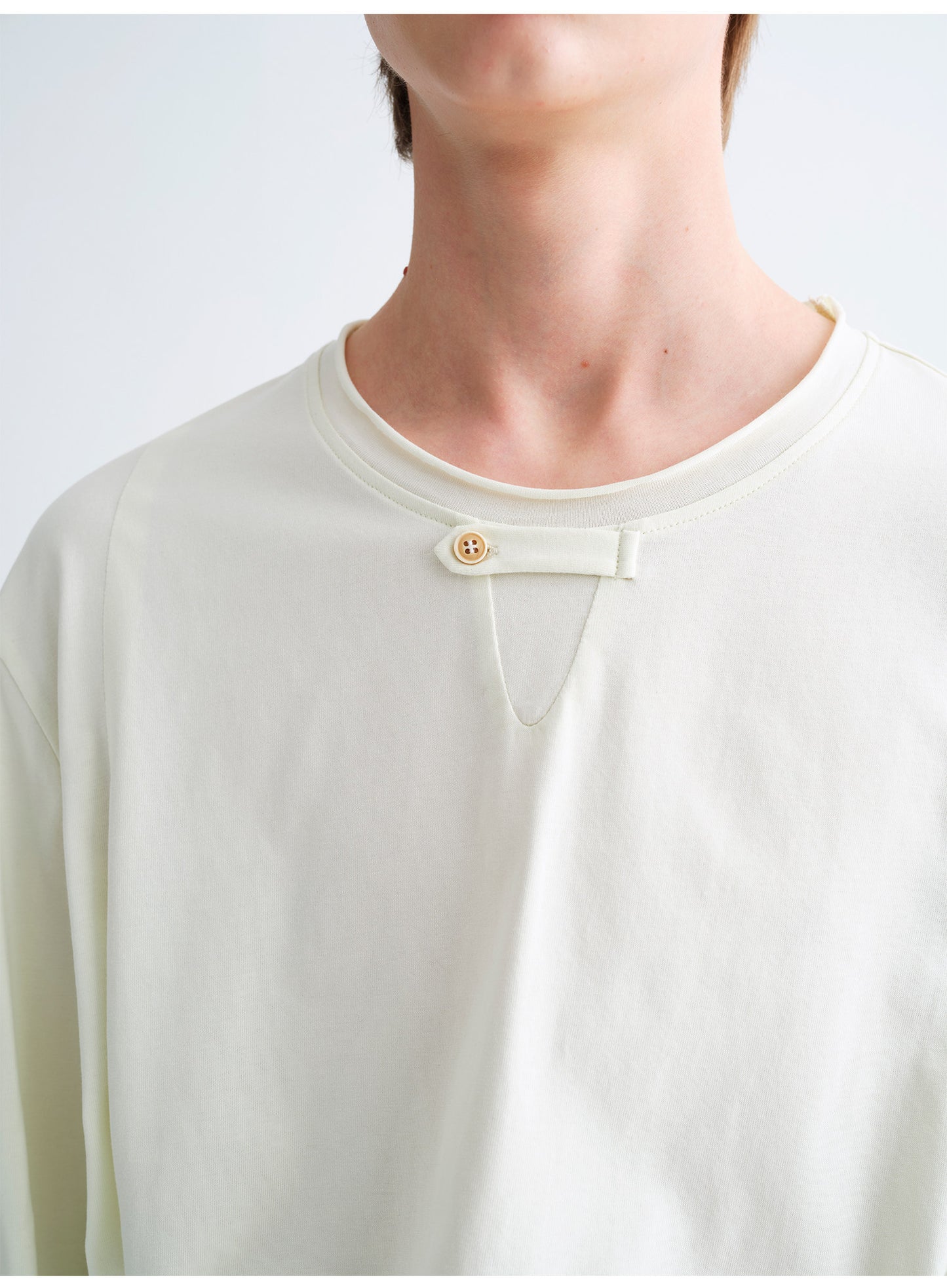 Single-Button Design Basic T-Shirt