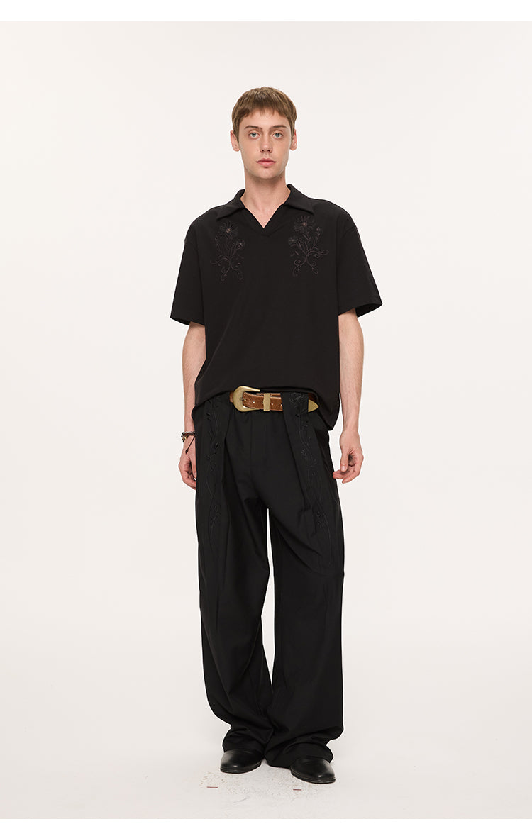 Embroidered V-neck polo shirt