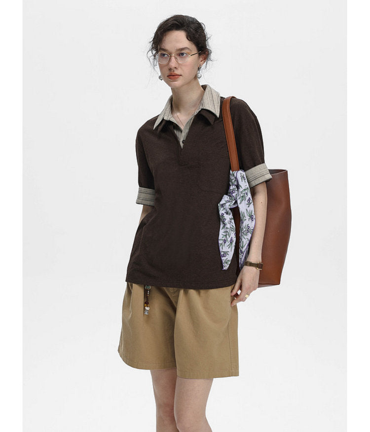 Faux Two-Piece Pocket-Stripe Polo Shirt