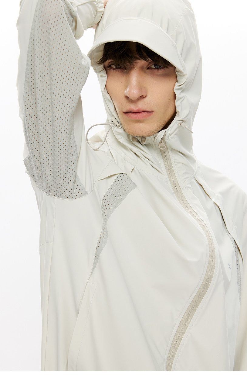 Diagonal Zip Hooded Sun Protection Jacket