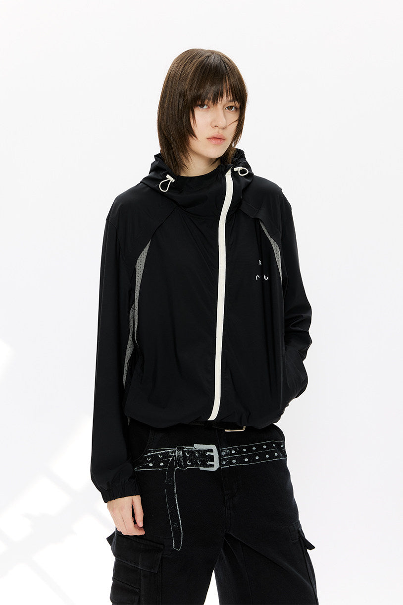 Diagonal Zip Hooded Sun Protection Jacket