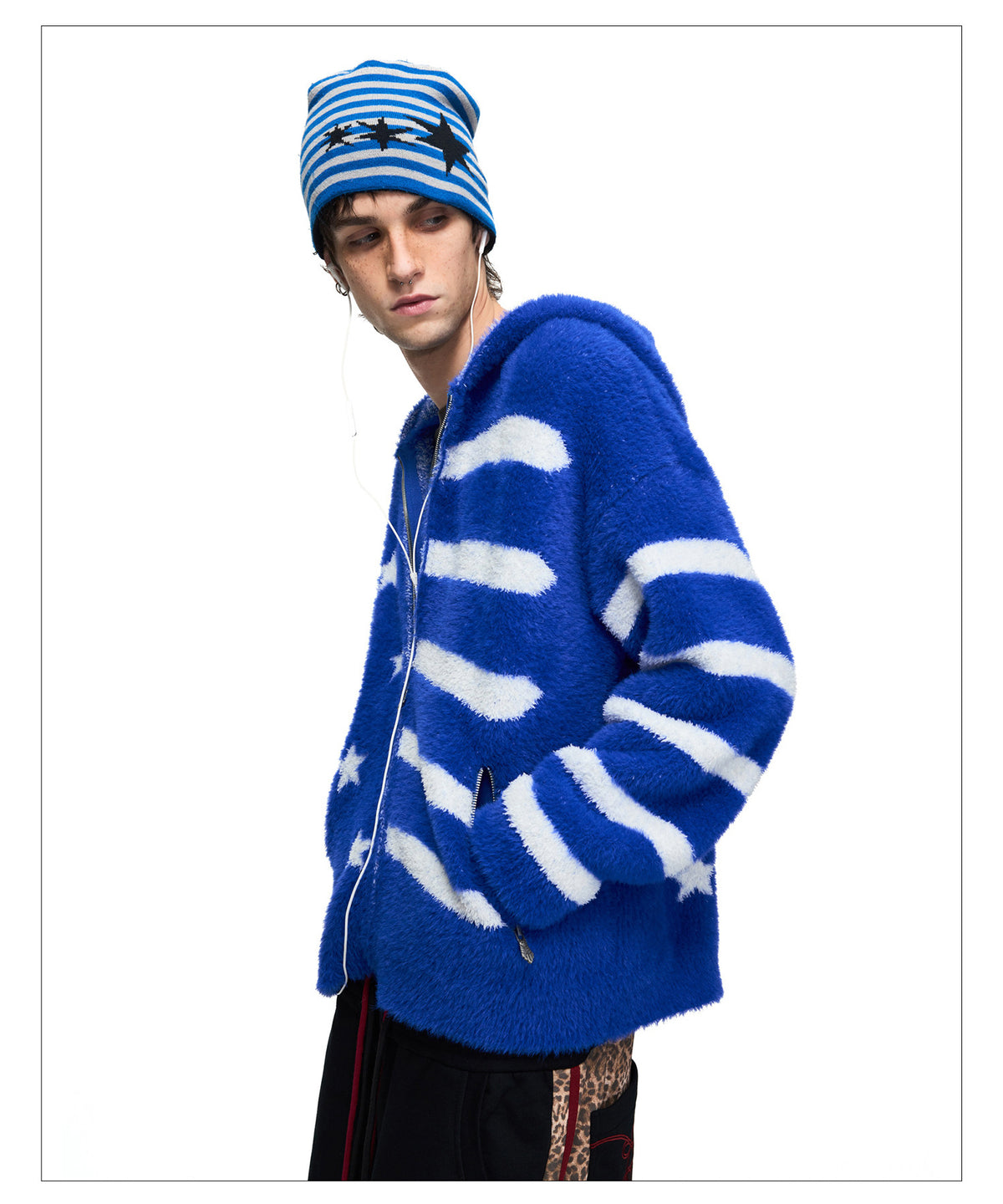 Star-Print Hooded Cardigan