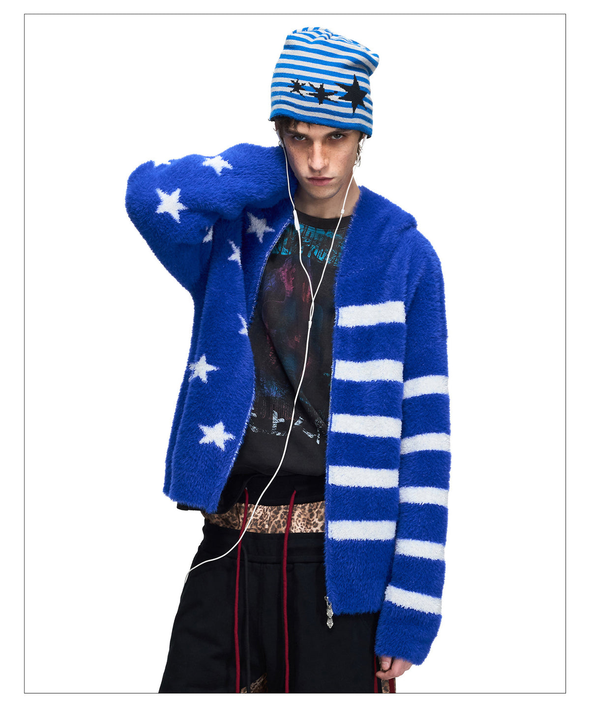 Star-Print Hooded Cardigan