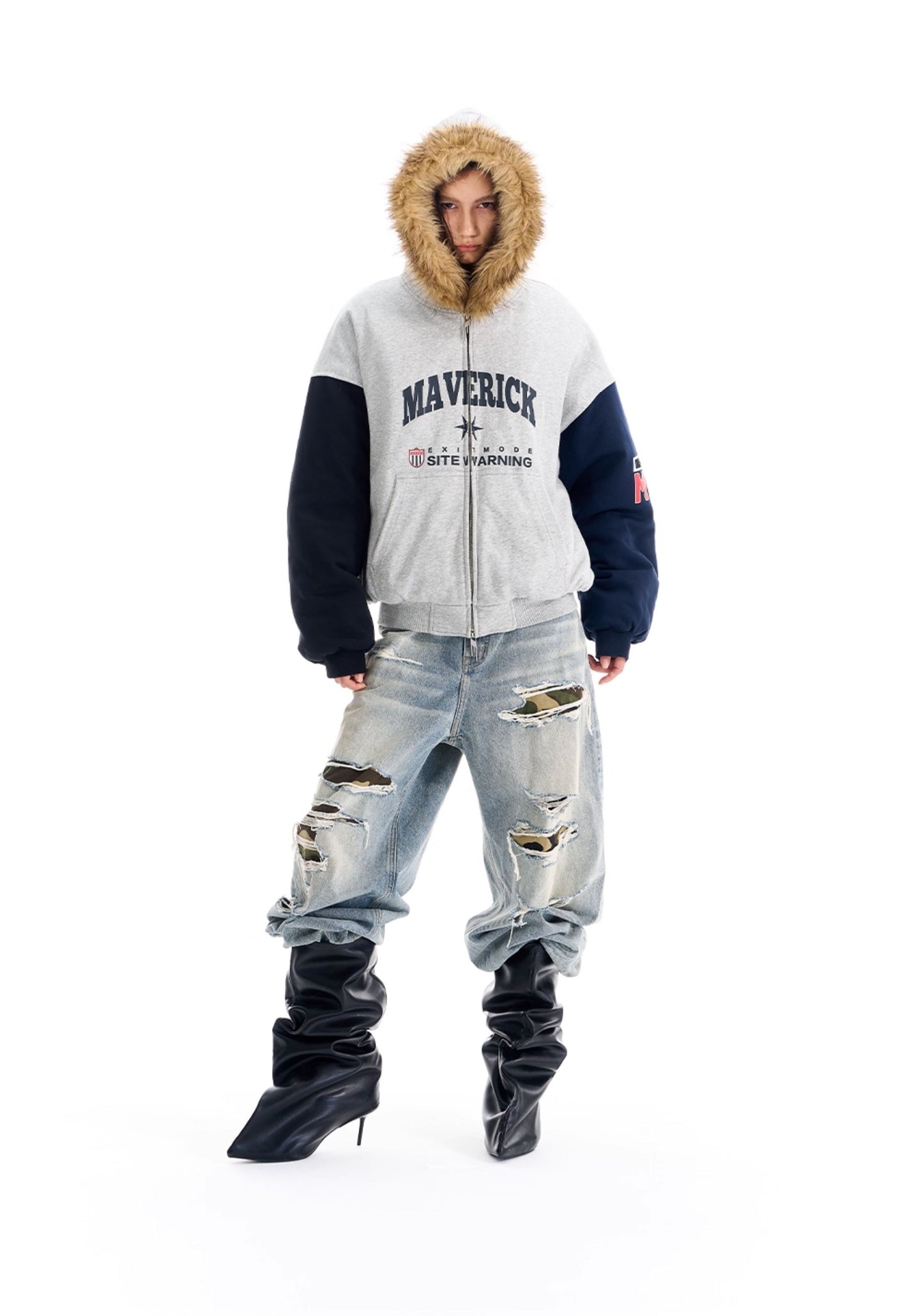 Fur Collar Print Cotton Jacket