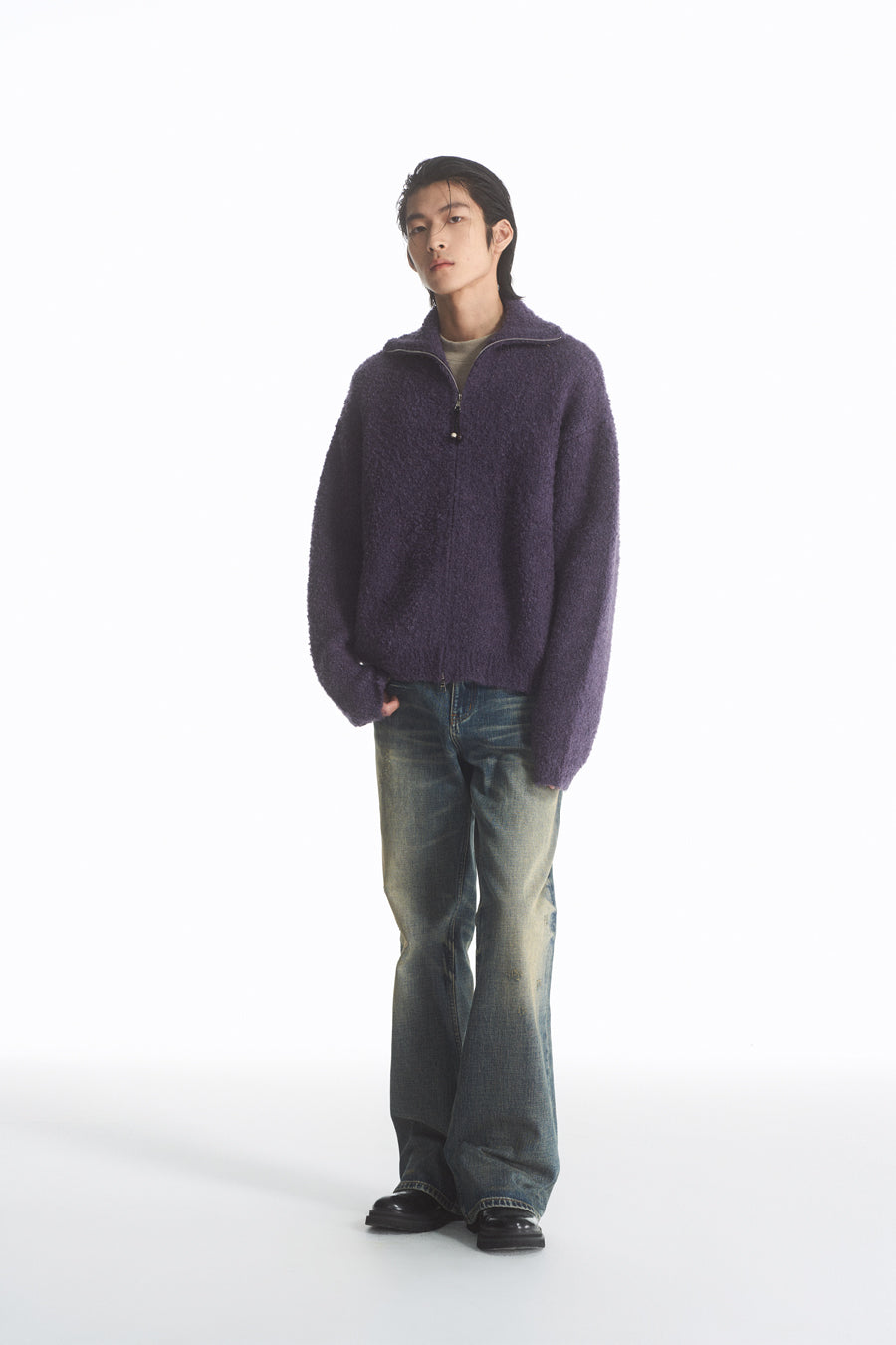 Wool blend zip cardigan