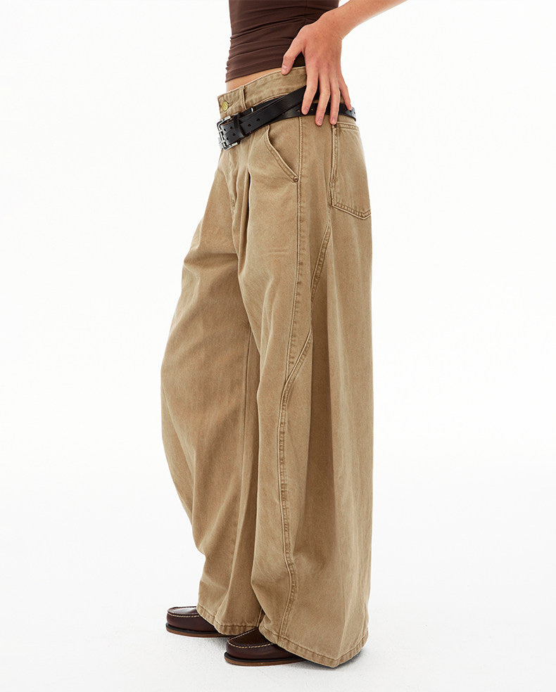 Deconstructed Pleated Design Scimitar Jeans