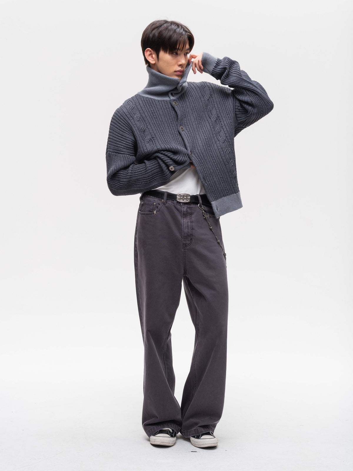 High-Neck Knit Cardigan