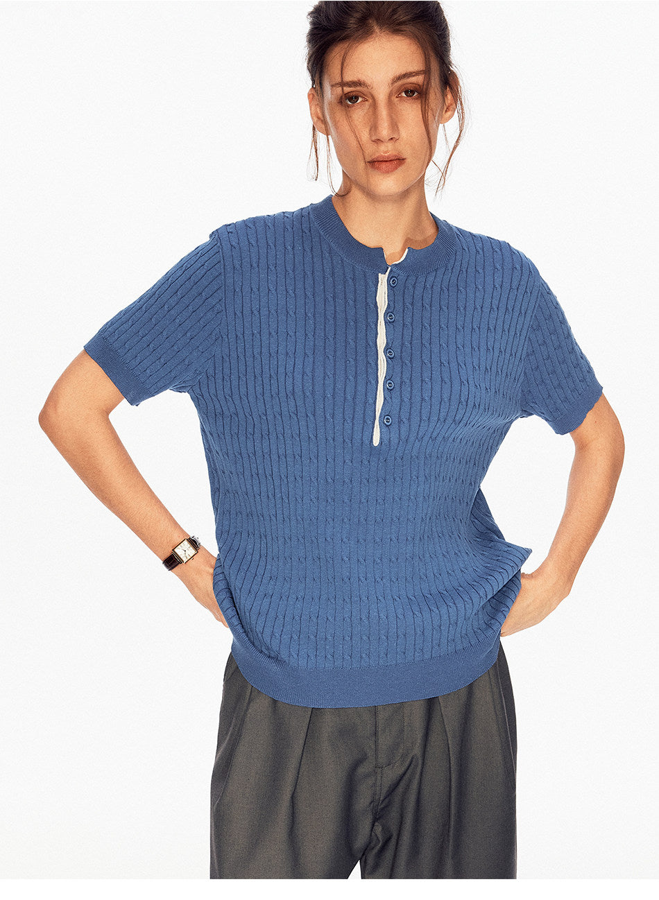 Henry-Collar Knit Shirt